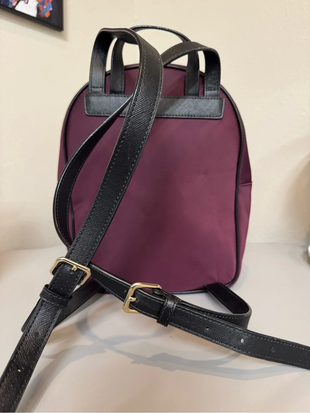 kate spade burgundy mini nylon backpack with gold hardware